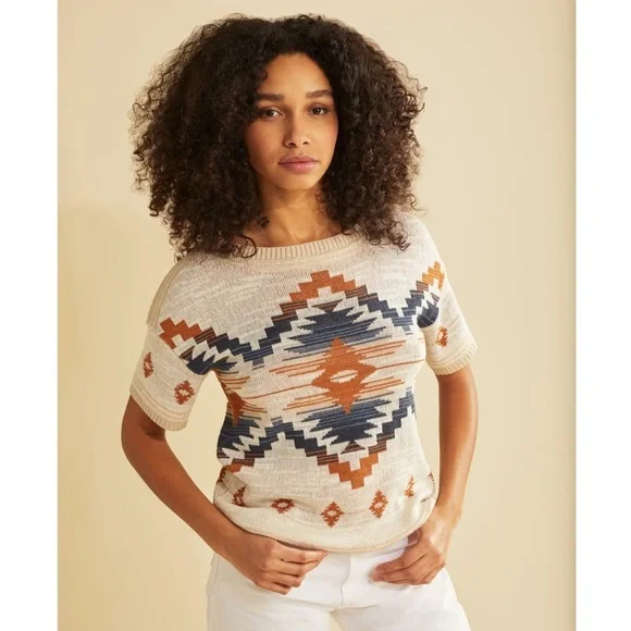 Pendleton Southwestern Top Pullover Cotton Knit Aztec Boho Relaxed Medium - Picture 9 of 9